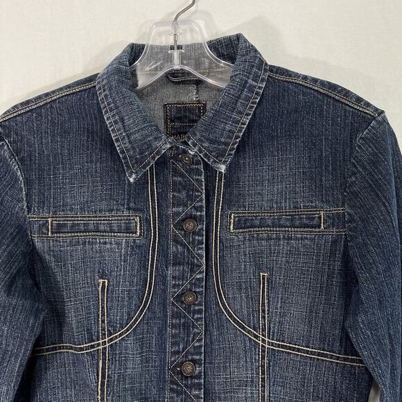 Marithe Francois Girbaud Y2K Jean Jacket Women Small Blue Denim Logo Trucker VTG - Picture 3 of 14